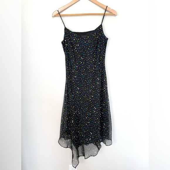 Vintage 90s Y2K Chiffon Midi Dress Womens‎ Size Small Fairy Feminine Polka Dot - Picture 1 of 8